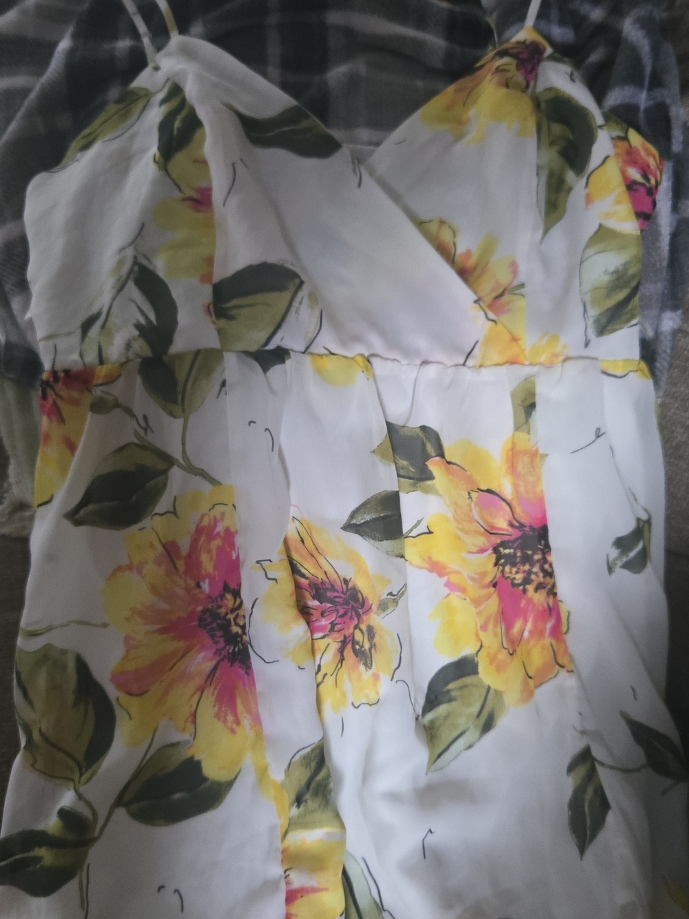 Perfectly Priscilla Spaghetti Strap Women's Maxi Dress-White w/Yellow Floral 2X